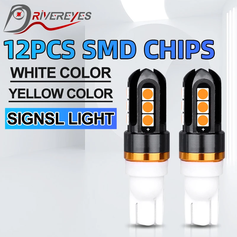

T10 W5W 194 501 Led Car Interior Lights T10 12PCS SMD Chip Pure White Yellow Doom Reading Light Bulbs Parking Rear Lamps 12V 24V