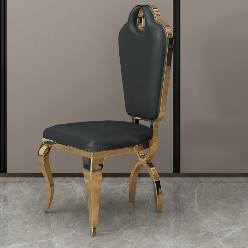 

Custom Stainless Steel Dining Chair Modern Metal Hotel Light Luxury Creative Chair Fashion Household Chair Golden Leather