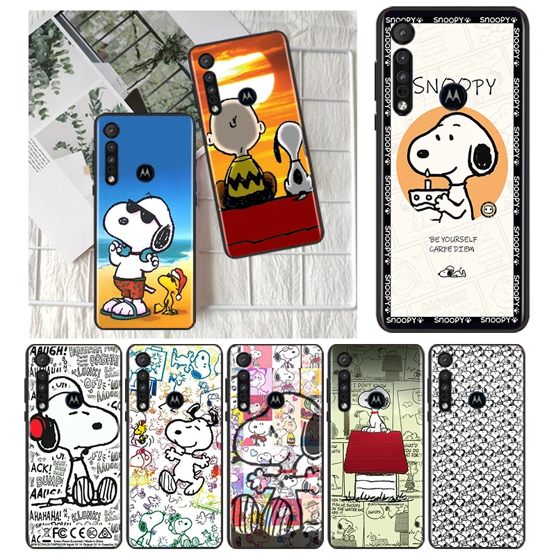 

Cartoon Snoopy Cute Dog For Motorola MOTO G9 G8 E7 E7i E6 Power Edge One Fusion Plus Lite Hyper Marco Black Phone Case