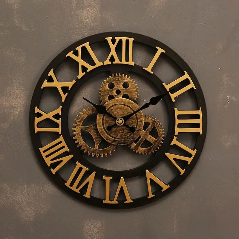 

Roman Numerals Industrial Wind Wall Clock Home Decor Living Room Wall Decoration Gear Clock Retro Pendant Mute Clock