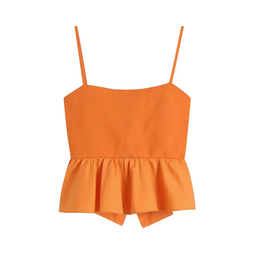 

Новинка 2022, Вязаный топ на бретельках с бантом, однотонные женские универсальные модные повседневные топы