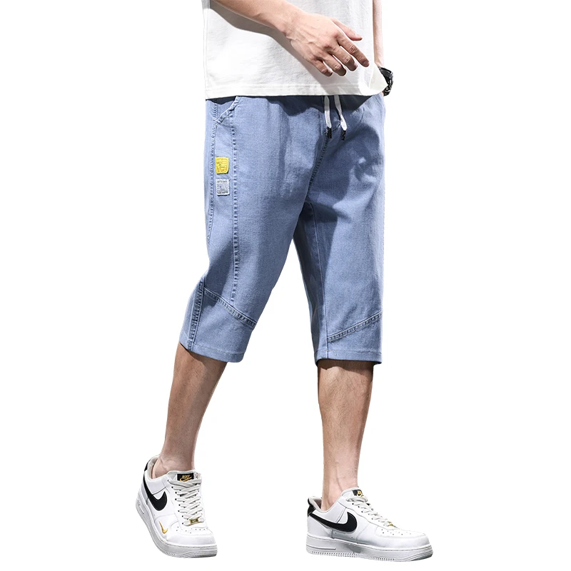 

Шорты мужские однотонные из хлопка, повседневные свободные джинсовые штаны до щиколотки, с завязкой на талии, уличная одежда, ковбойские джоггеры, лето