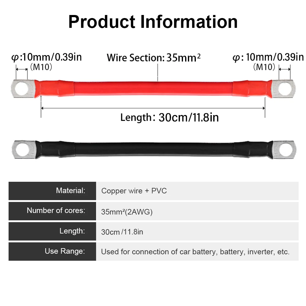 

30/50 См 2AWG/4AWG ПВХ Кабель Из Чистой Меди Для Подключения Автомобильного Аккумулятора С Разъемом 3/8 M10 Для Инвертора Сол...