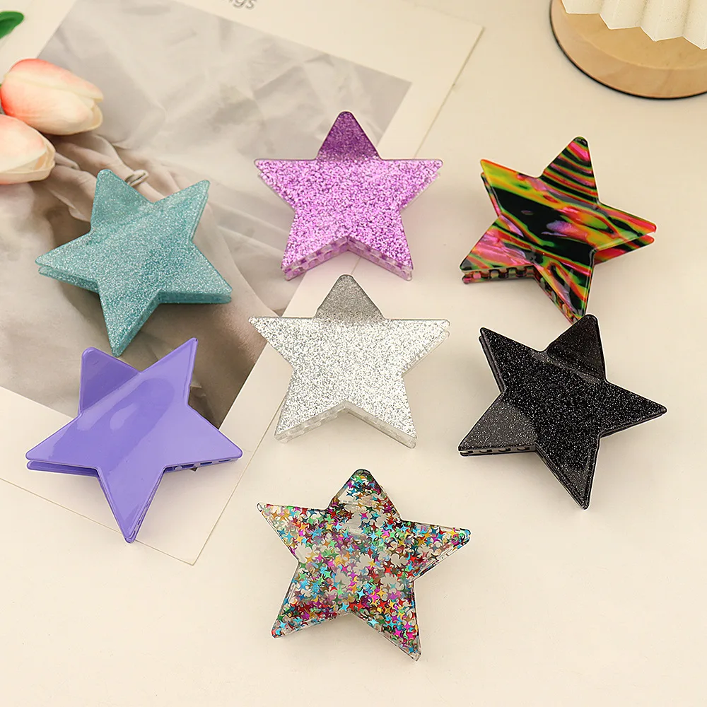 

Acetic Acid Five-pointed Star Hairpin Super Flash Acrylic Star Clip Back Head Pan Hair Claw Clip Shark Clip Hair Accessories
