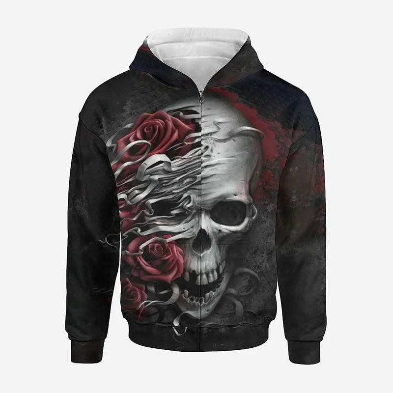 

Skull N Roses Zip Up Hoodie Men Clothing New 3D Goth Skeletor Printed Hoodies Women Harajuku Fashion y2k Pullovers Hooded Hoody