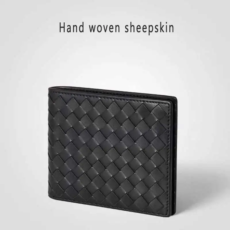 2022 Men Wallet 100% Sheepskin Leather Credit Card Holder Name Customized Short Wallets Fashion Woven Luxury Brand Male Purse