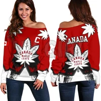 yx girl womens off shoulder sweater canadian maple leafs 3d printed novelty women casual long sleeve sweater pullover