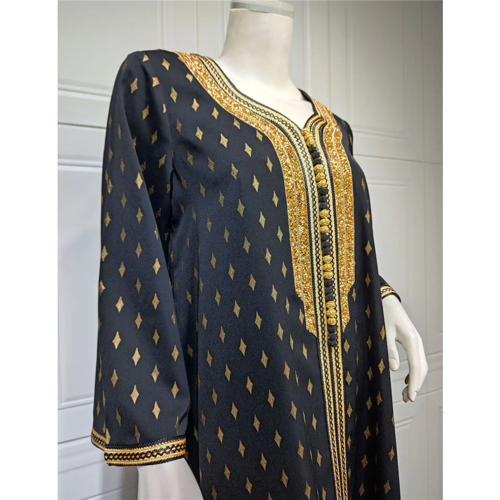 Женское длинное платье-макси Eid Mubarak мусульманское с золотым тиснением