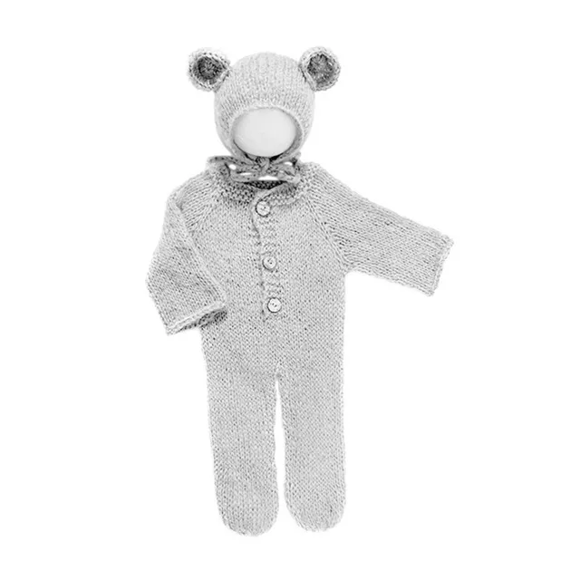 ❤️Newborn Photography Clothing Mohair Bear Ear Hat+Jumpsuits 2Pcs/set Studio Baby Photo Prop Accessories Knitted Clothes Outfits 6