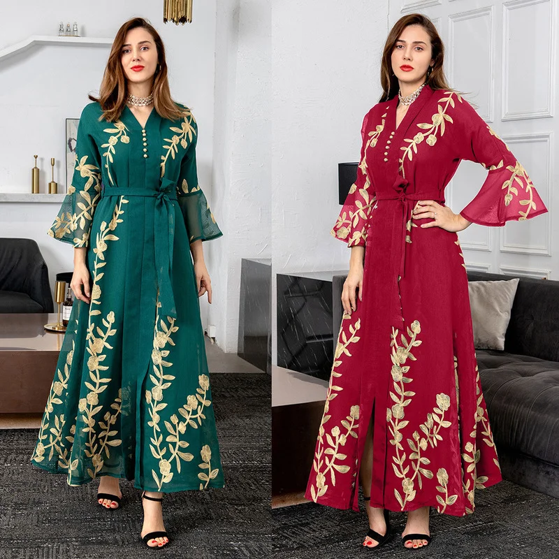 Muslim Dress Women Abaya Dubai Imitated Linen Embroidery Moroccan Kaftan Evening Dress Arab Caftan Saudi Jalabiya Islam Clothing