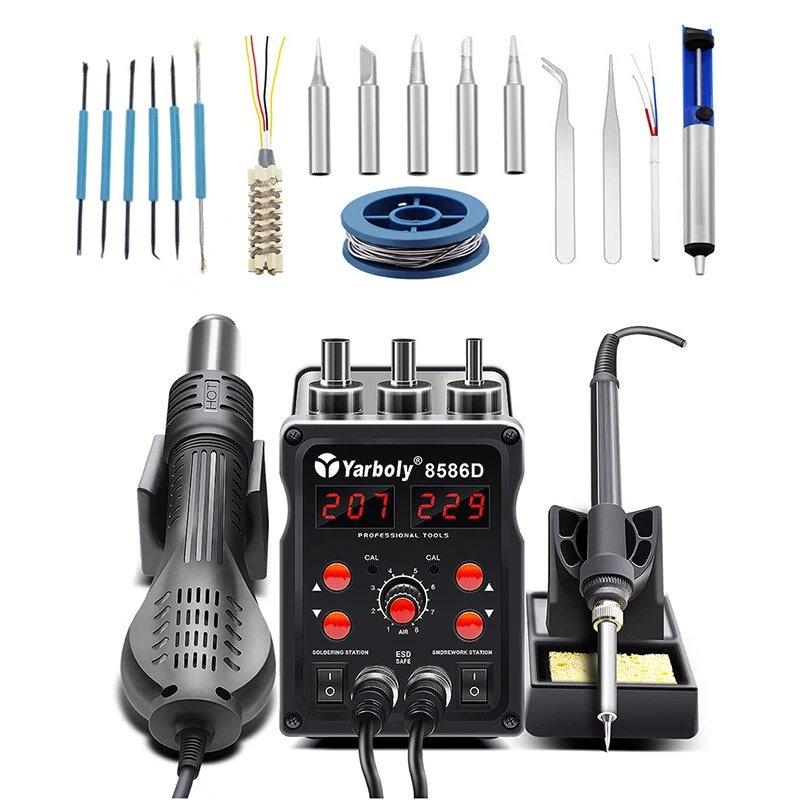

8586D SMD Rework Soldering Station 2 in 1 Digital Display Hot Air Gun Solder Iron 220V ESD Welding Repair Tools 8586 8898 8878