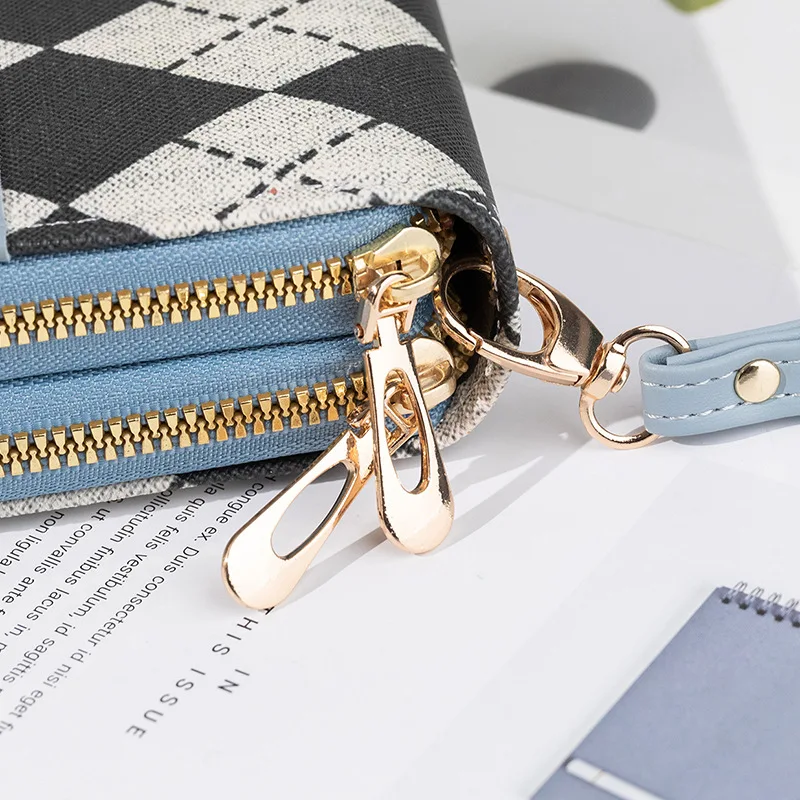 Lady Double Zipper Long Wallet PU Coin Purse Fashion Korean Style Clutch Card Holder Mobile Phone Bag Women's Wrist Bag