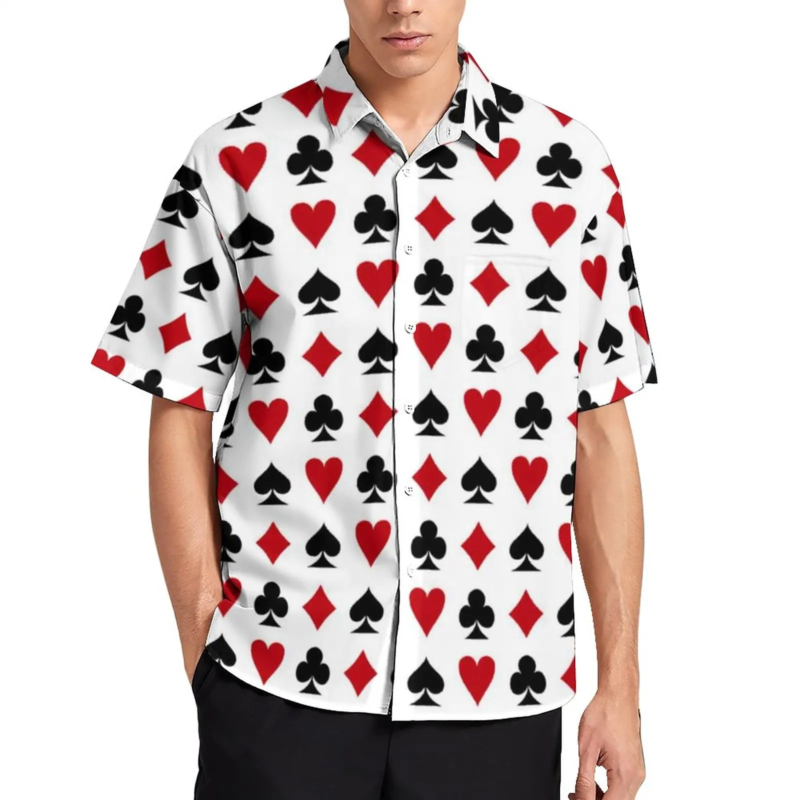 

Poker Heart Casual Shirts Card Suits Poker Style Lucky Vacation Shirt Hawaiian Trending Blouses Male Printed Plus Size 3XL 4XL