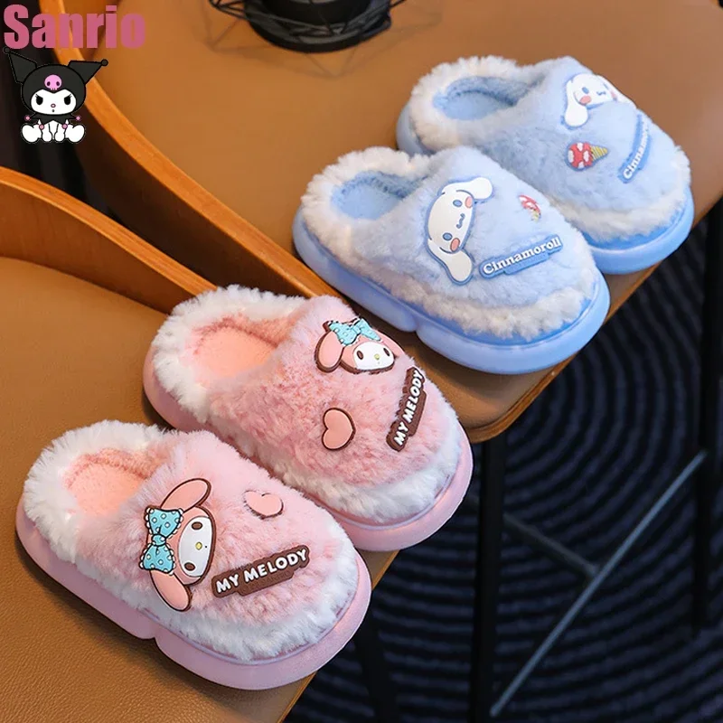 

Sanrio Cinnamoroll Kuromi My Melody Kawaii Cartoon Children Slippers Winter Home New Home Indoor Warm Cute Anime Cotton Slippers