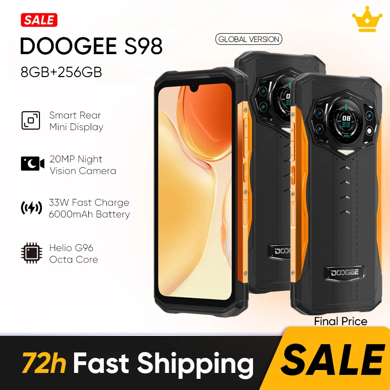 

DOOGEE S98 Rugged Phone Helio G96 Octa Core 6.3"LCD FHD Display Dial Rear 8+256GB 64MP Camera SmartPhone 6000mAh Phone NFC