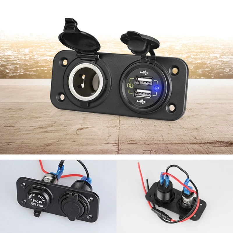 

Universal 12-24V Dual USB QC3.0 Charger with Cigarette Lighter Cellphone GPS Tablet Charger for Marine Yacht RV D7YA