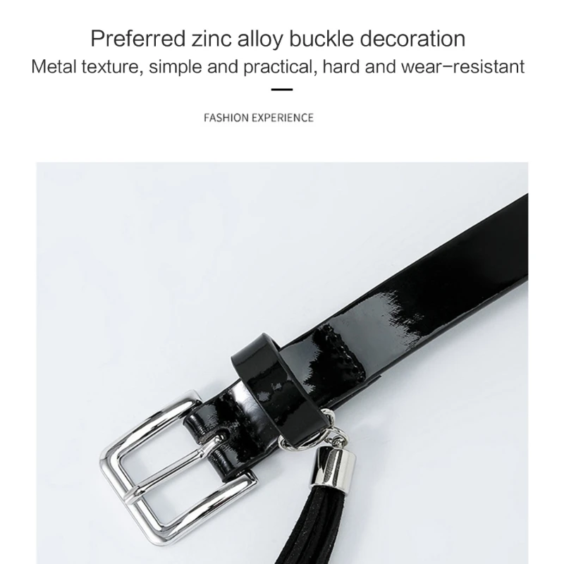 

Women Waist Belt Chain Metal Buckle PU for Hip-Hop Rock Bands Players D5QB