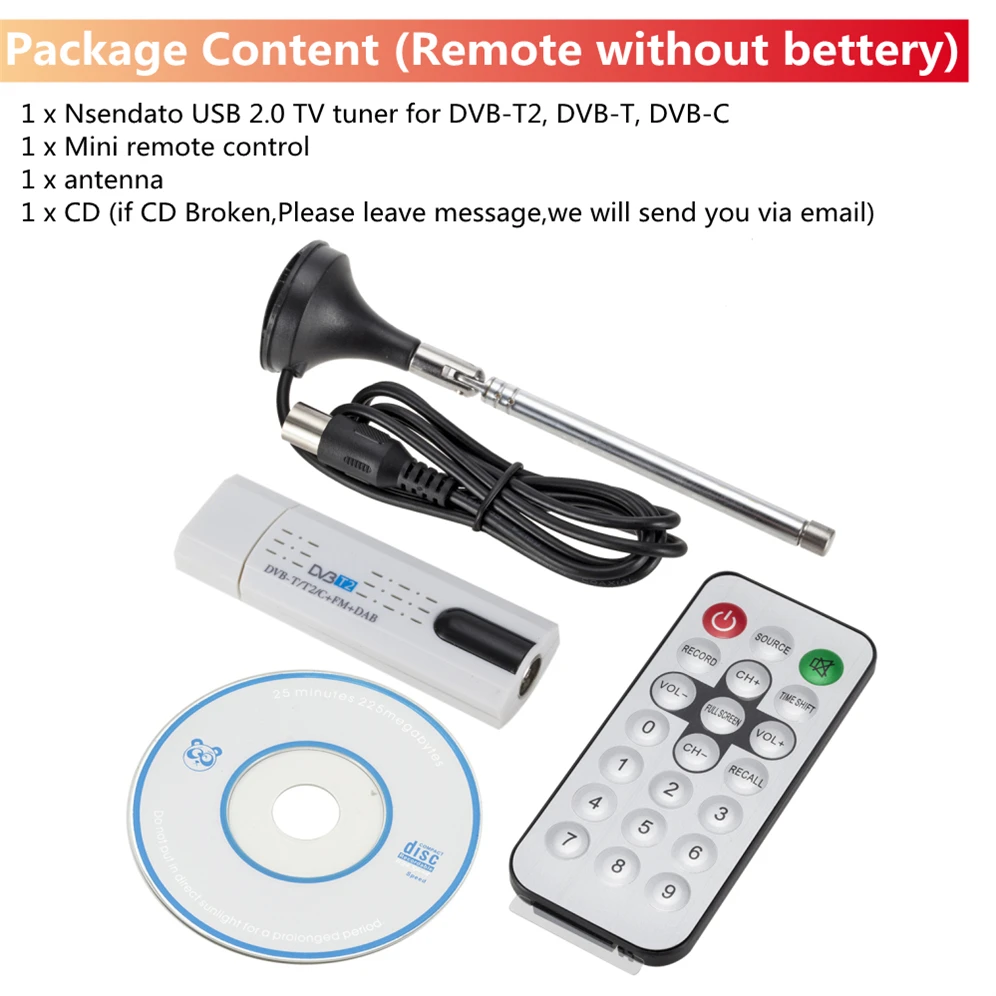 Grwibeou Digital Antenna USB 2.0 HDTV TV Remote Tuner Recorder&ampReceiver for DVB-T2/DVB-T/DVB-C/FM/DAB Laptop PC |