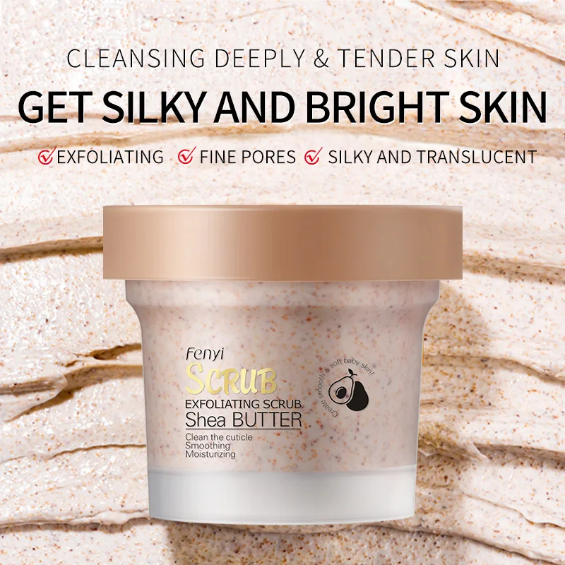 

Shea Butter Exfoliating Scrub Cream Face Body Deep Pores Avocado Smooth Treatment Cleansing Wash Peach Acne Face Whitening