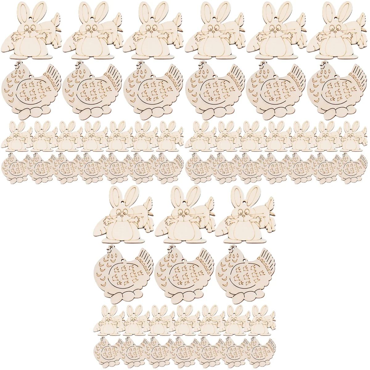 

60 Pcs Wood Easter Decorations Bunny Ornament Easter Wood Slices Woodsy Decor Rabbit Chicken Pendant Wooden Wood Disc
