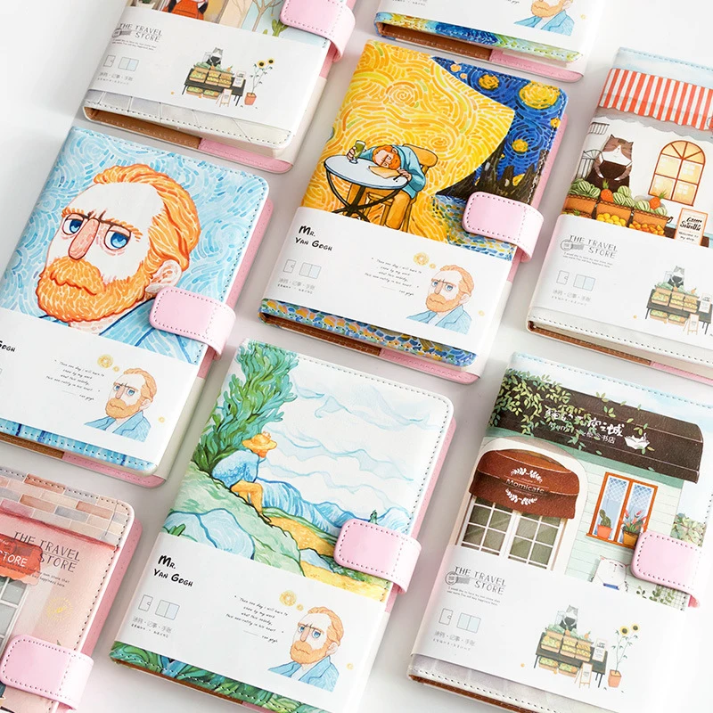 A5 Notepads Van Gogh Cute Leather Pocket Journal Planner Filofax Weekly Diary Travelers Notebook With Colored Pages Stationery