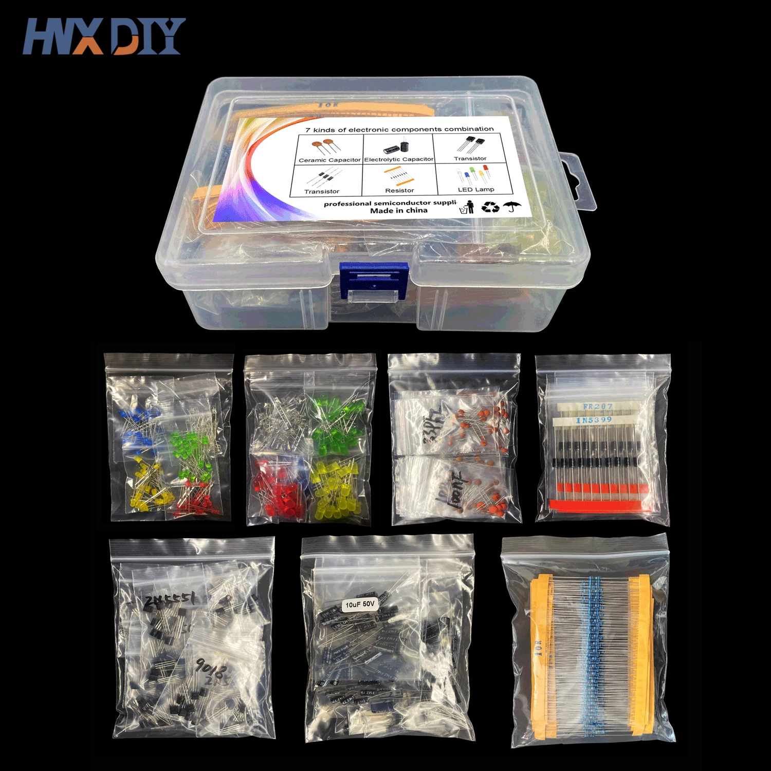 

Electronic components Kits Metal film Resistor assortment kit led diodes electrolytic Capacitor Ceramic set transistor Pack diy