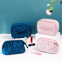 new hot gold star moon flannel cosmetic bag portable large capacity velvet make up storage travel wet dry separation wash bag