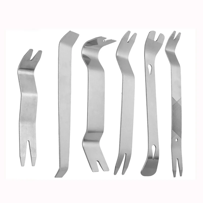 

6pcs/set Trim Door Clip Panel Dash Dashboard Audio Radio Interior Repair removal Tool Metal Silver color Car Removal Pry Tool