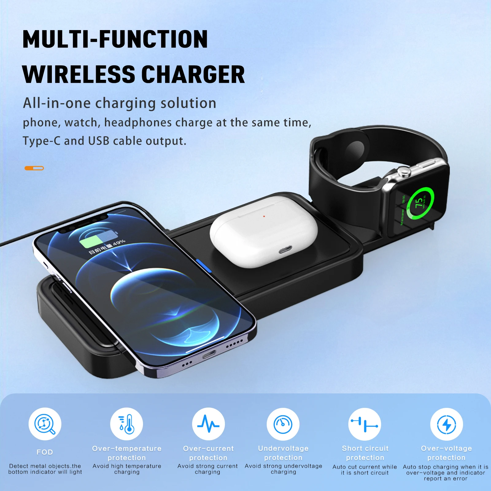 

New 3in 1 Qi Wireless Charger Fast Charging Station for iPhone 13/14/12 Pro Max/11 for iWatch 7/6/SE/6/5/4/3 for AirPods Pro