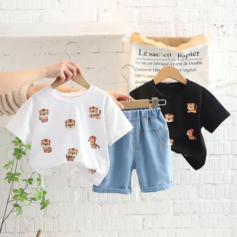 

2022 Baby Summer Clothing Toddler Children Boy Short Sleeve Cartoon Tiger T-shirt Pants Fashion Infant Clothes Set Tracksuit