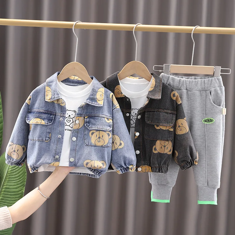 

1-4Years Fashion Baby Clothes Spring Children Clothing Boys Cowboy Coat Pants 3Pcs/Sets Toddler Active Costume Kids Tracksuits