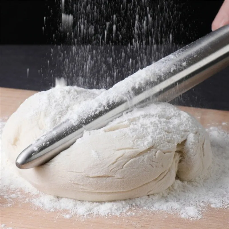 

1Pc Stainless Steel Rolling Pin Kitchen Dough Roller Bake Pizza Noodles Cookie Dumplings Making Non-stick Baking Tool Utensils