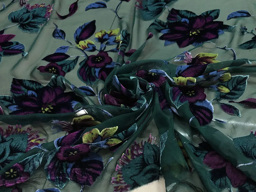 Ткань плюш из натурального шелка королевский синий фиолетовый темно-зеленый фон