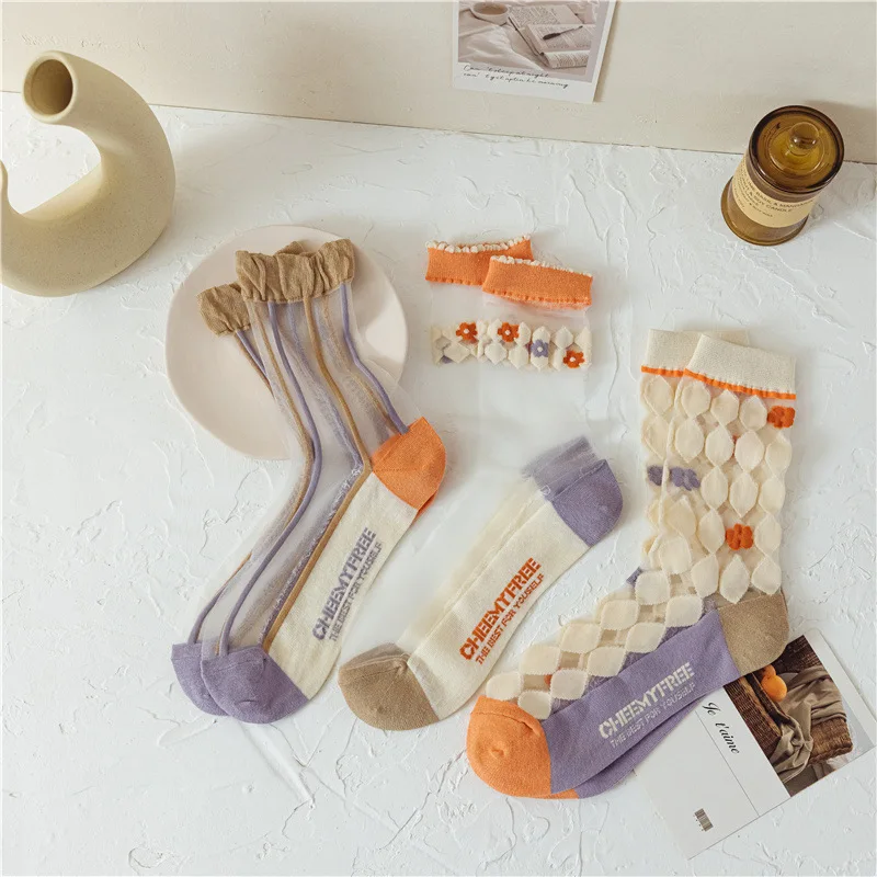 

Летние прозрачные носки с вышивкой, женские прозрачные носки, милые вещи, забавные носки в стиле Харадзюку, японская мода Gyaru