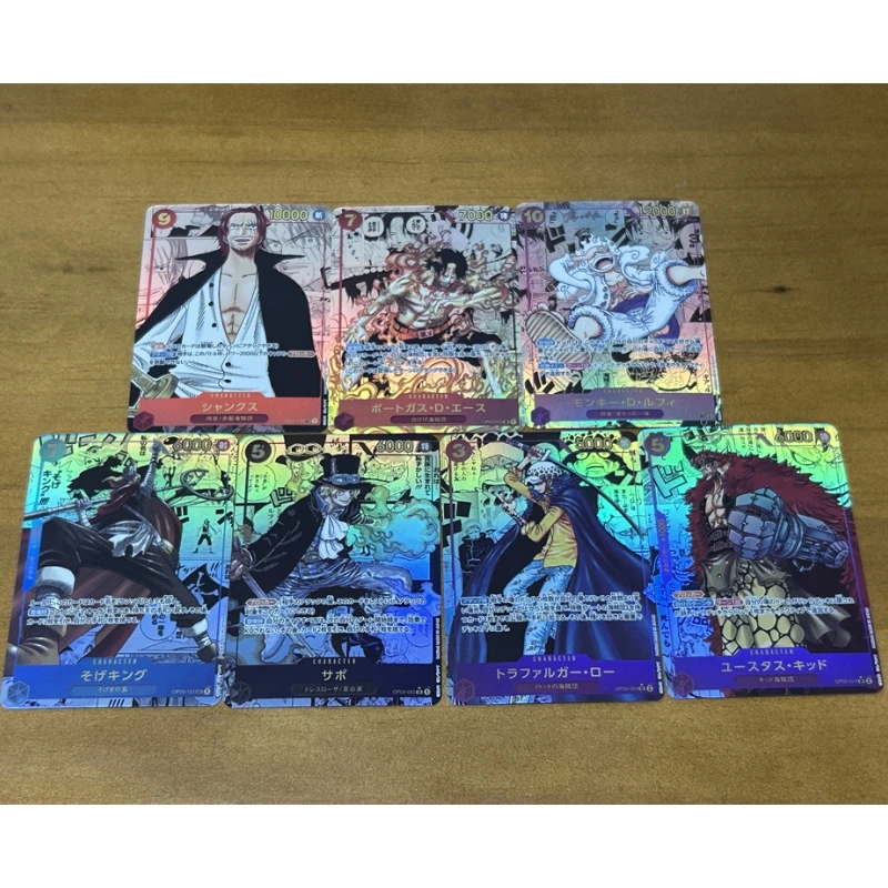 

ONE PIECE DIY Nika Monkey D Luffy Portgas D Ace Shanks Sabo Eustass Kid Colorful Flash A Set of 7 Sheets Game Collection Cards