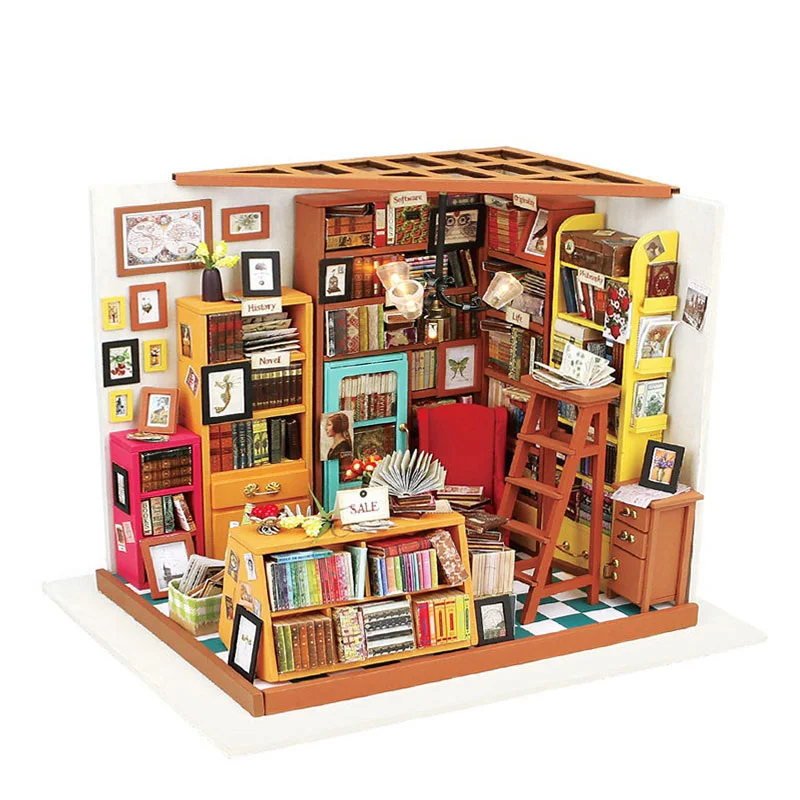 

Robotime DIY Wooden House Miniature Doll House Kits Mini Dollhouse with Furniture Toys for Children Gift - Sam Study DG102