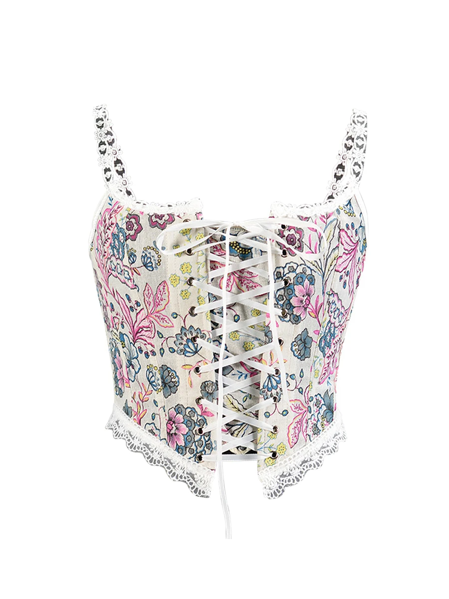 Женский укороченный корсет без рукавов с цветочным принтом