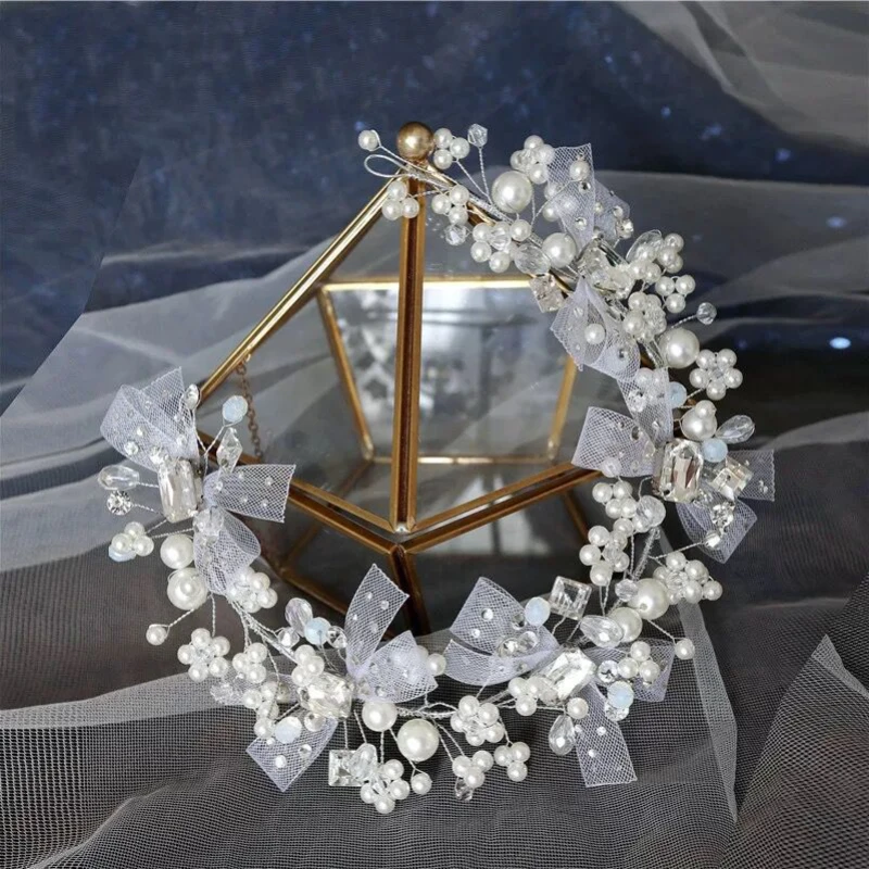 

Vintage White Bride Wedding Accessories Glitter Pearls Rhinestones Headband Luxury Flower Girls First Communion Hair Crown