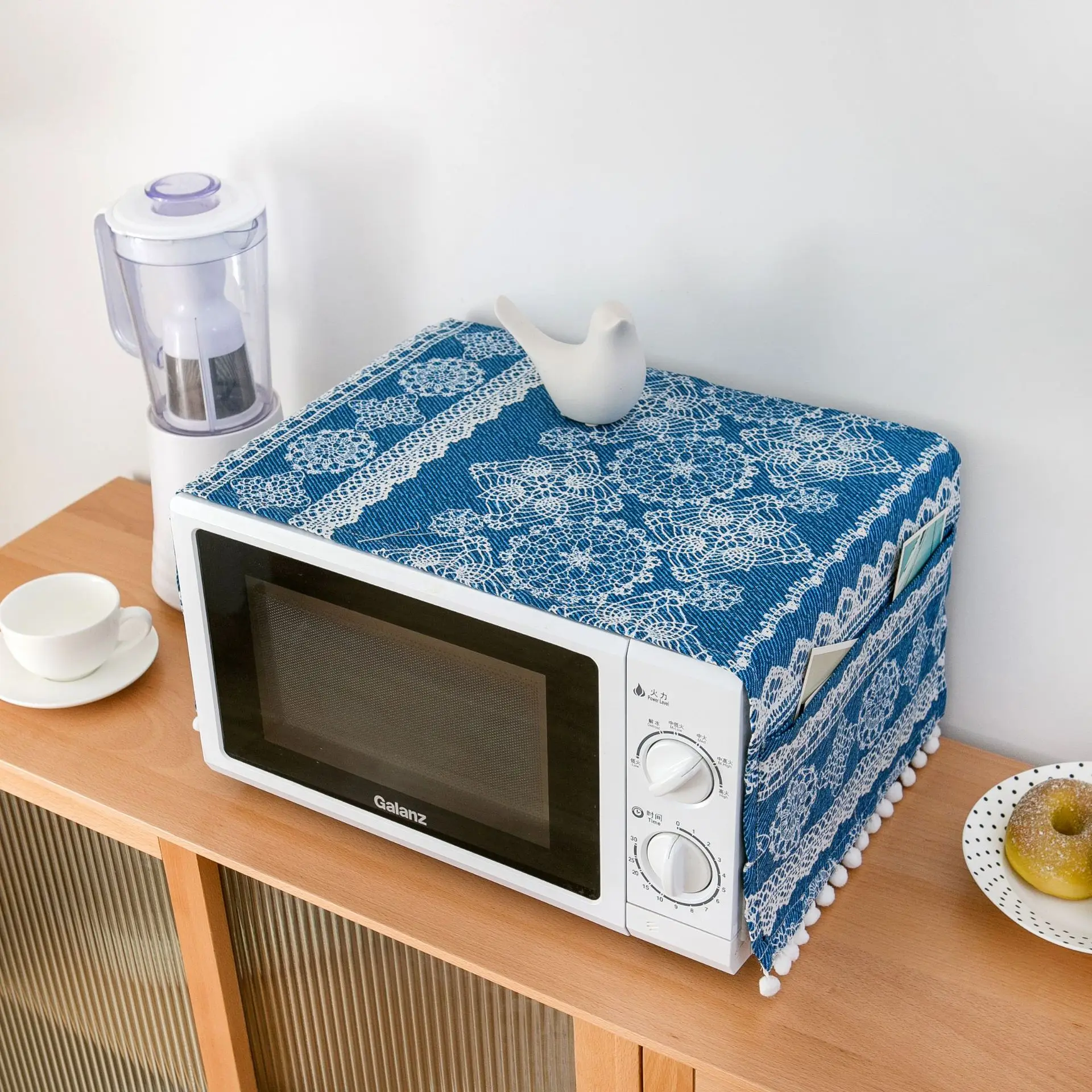 

Microwave Oven Covers Cotton Linen Black Rose Storage Bag Double Pockets Dust Covers Microwave Oven Hood Kitchen Accessories