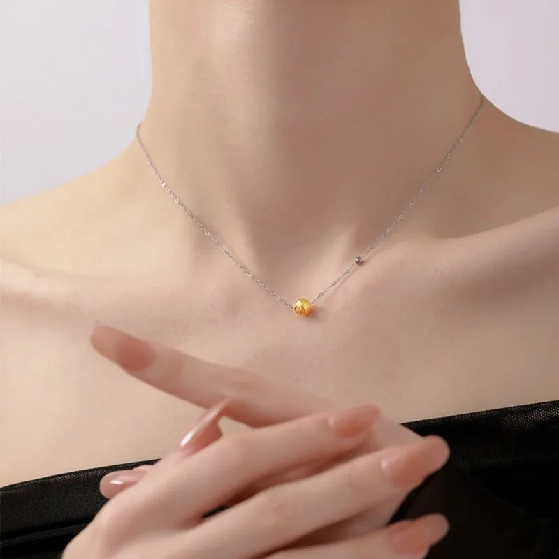 

Hammered Meteorite Gold Beads Stainless Steel Gold Color Necklace for Women 18K PVD Plated Chic Jewelry