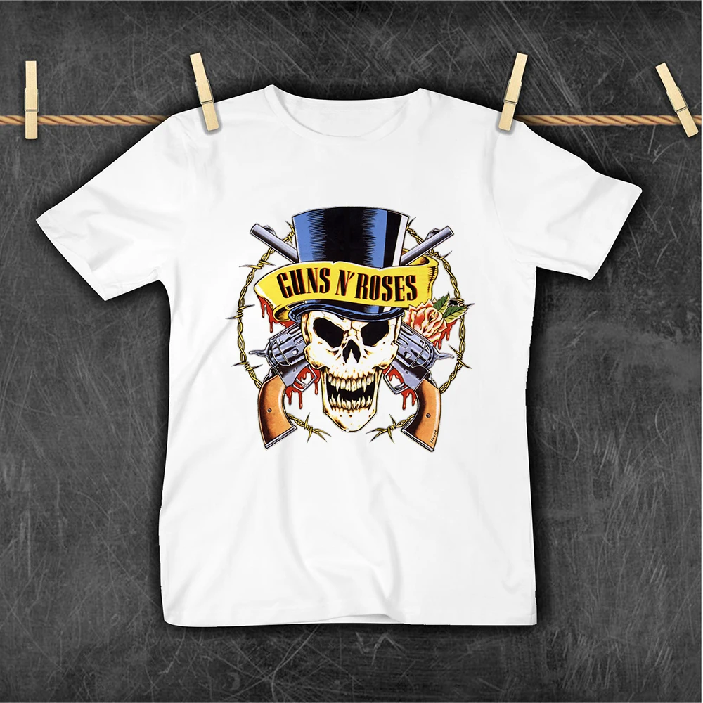 Camiseta de manga corta con estampado de esqueleto para niño, Ropa de estética Rock de gran tamaño, Hipster, Guns n'roses, nueva