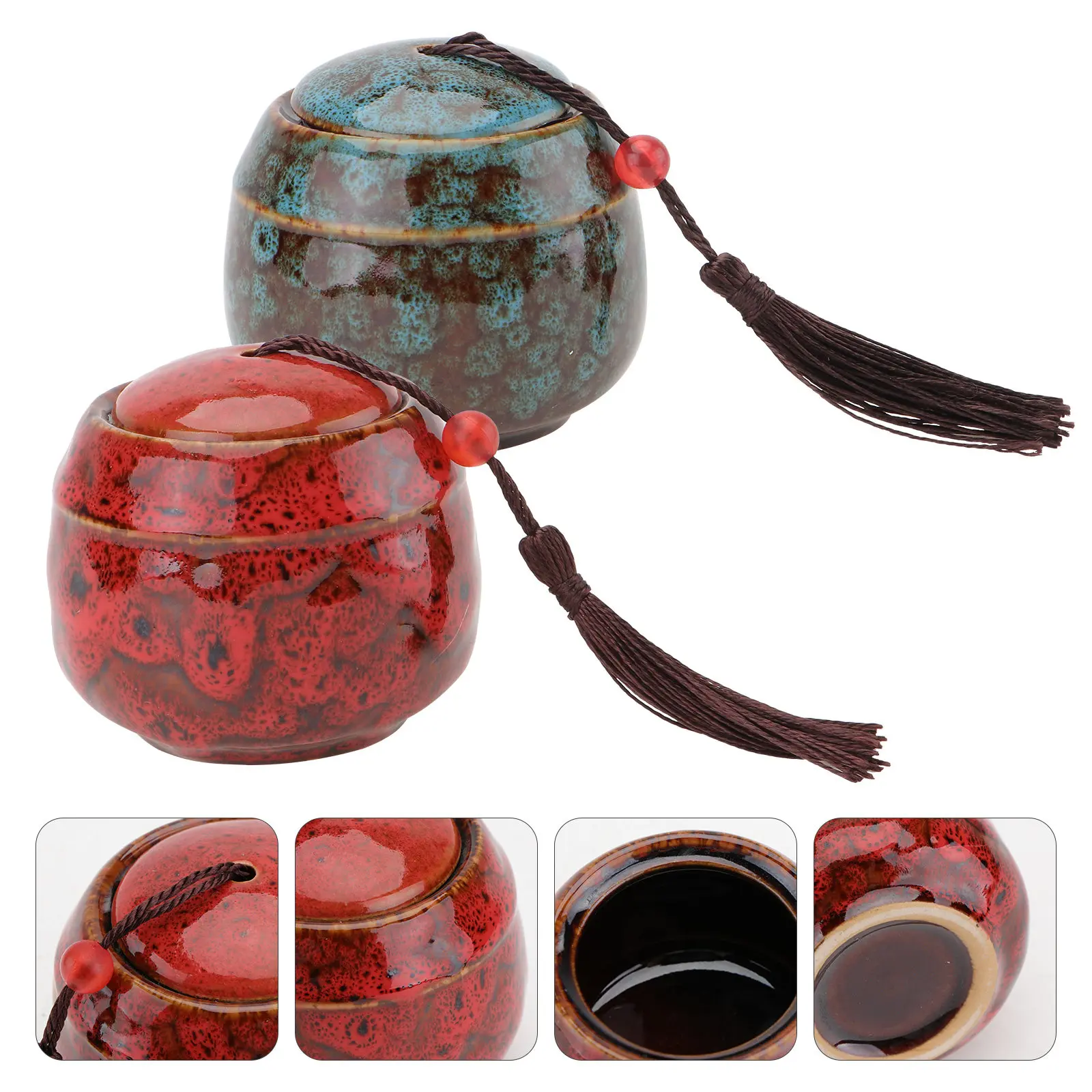 

Керамические банки для хранения чая и сладостей, набор из 2-х, красный и синий