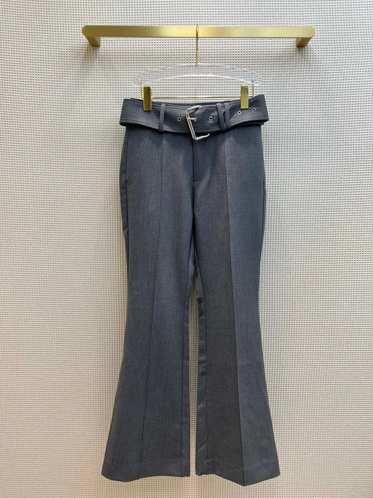with High Trousers Waist Flared Belt 2023 Autumn Fashionable High-end All-match Thin Long Pants High-end Women Trousers