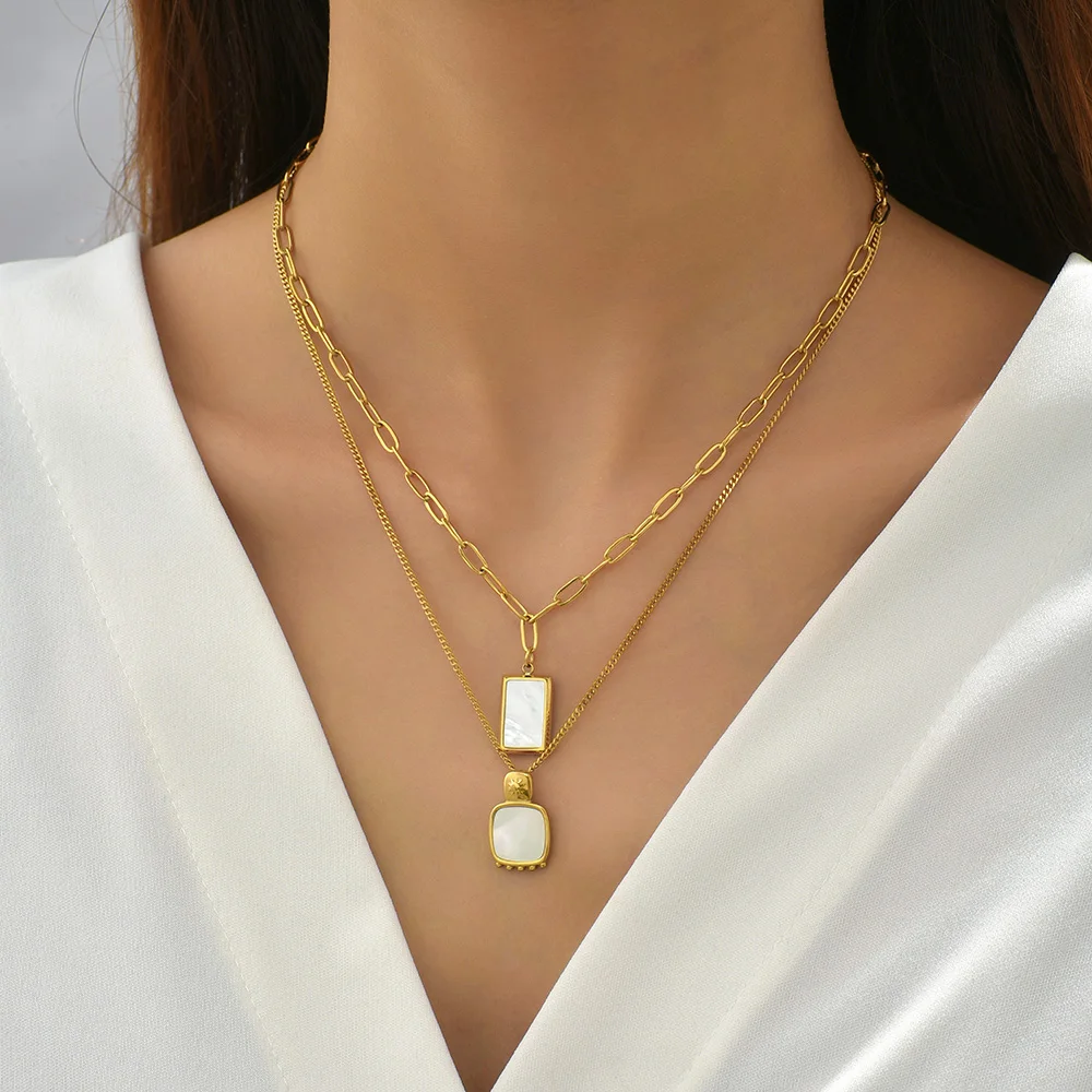 

Korean Geometric Square Natural Shell Necklace Collar for Women Aesthetic Stainless Steel Necklace Accessories