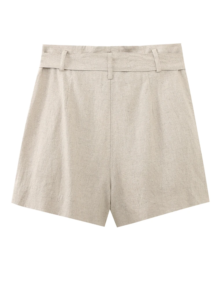 PAILETE Women 2023 fashion with belt bermuda shorts vintage high waist front pockets female short pants mujer