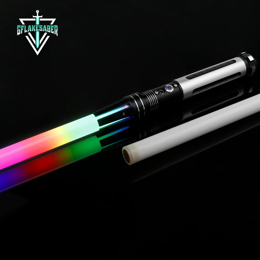 

TXQSABER Baselit RGB Heavy Dueling Lighsaber Metal Handle Smooth Swing Laser Sword with 16 Set Sound Fonts Blaster Lock-up Force