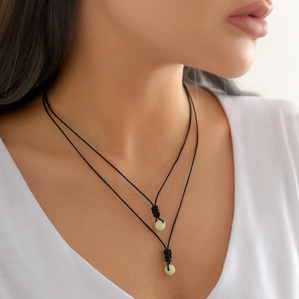

Black Rope Chain Necklace for Women Goth Noctilucent Stone Pendant Handmade Adjustable Choker Neck Jewelry Accessories