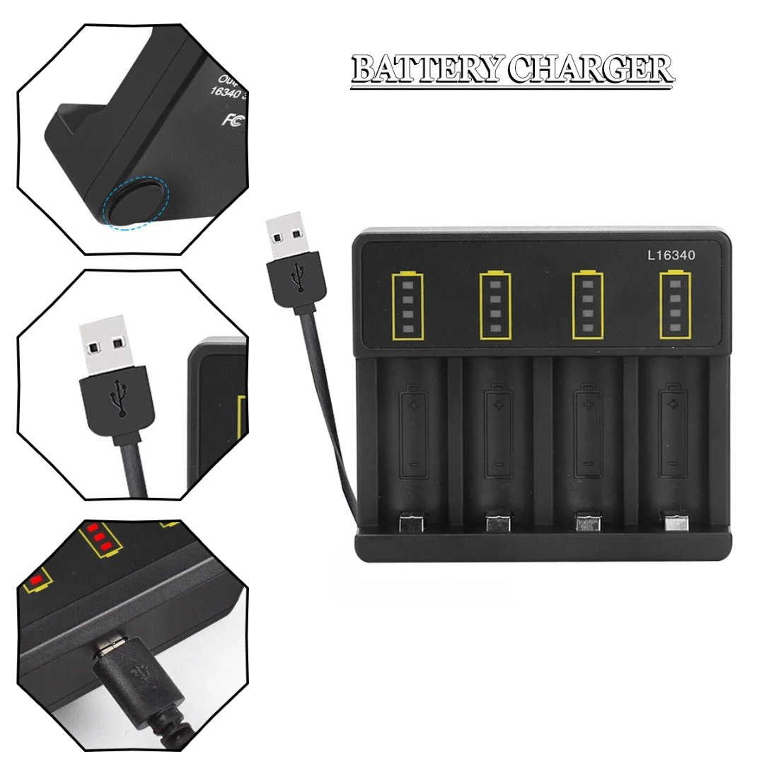 

New 3.7V 16340 RCR123A Lithium Battery Charger Smart Charger USB Input LED Display of Charging Status Adopting USB DC 5V Input