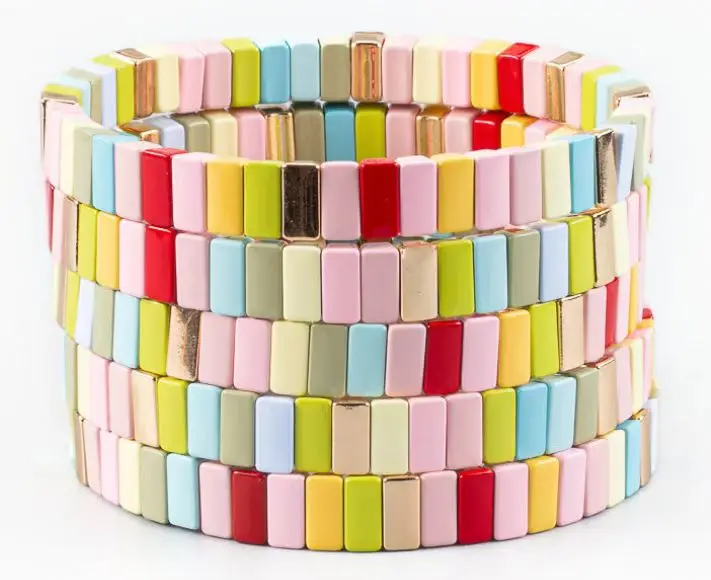 

Women Fashion Rainbow Bracelets Fashion Handmade Enamel Bracelet Tile Beaded Jewelry Pulsera Stackable Geometric Bangle Suit