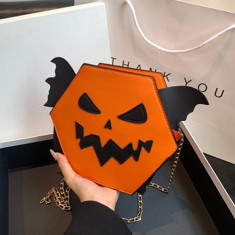 

Halloween Pumpkin Bags for Women Trend Party Fashion Funny Crossbody Bag Holiday Gift Leather Hip Hop Chain Female Shoulder Bag